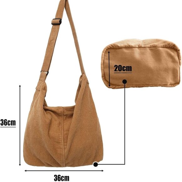Unisex Corduroy Large Shoulder Bag Casual Travel Work Organizer - Picture 2 of 7